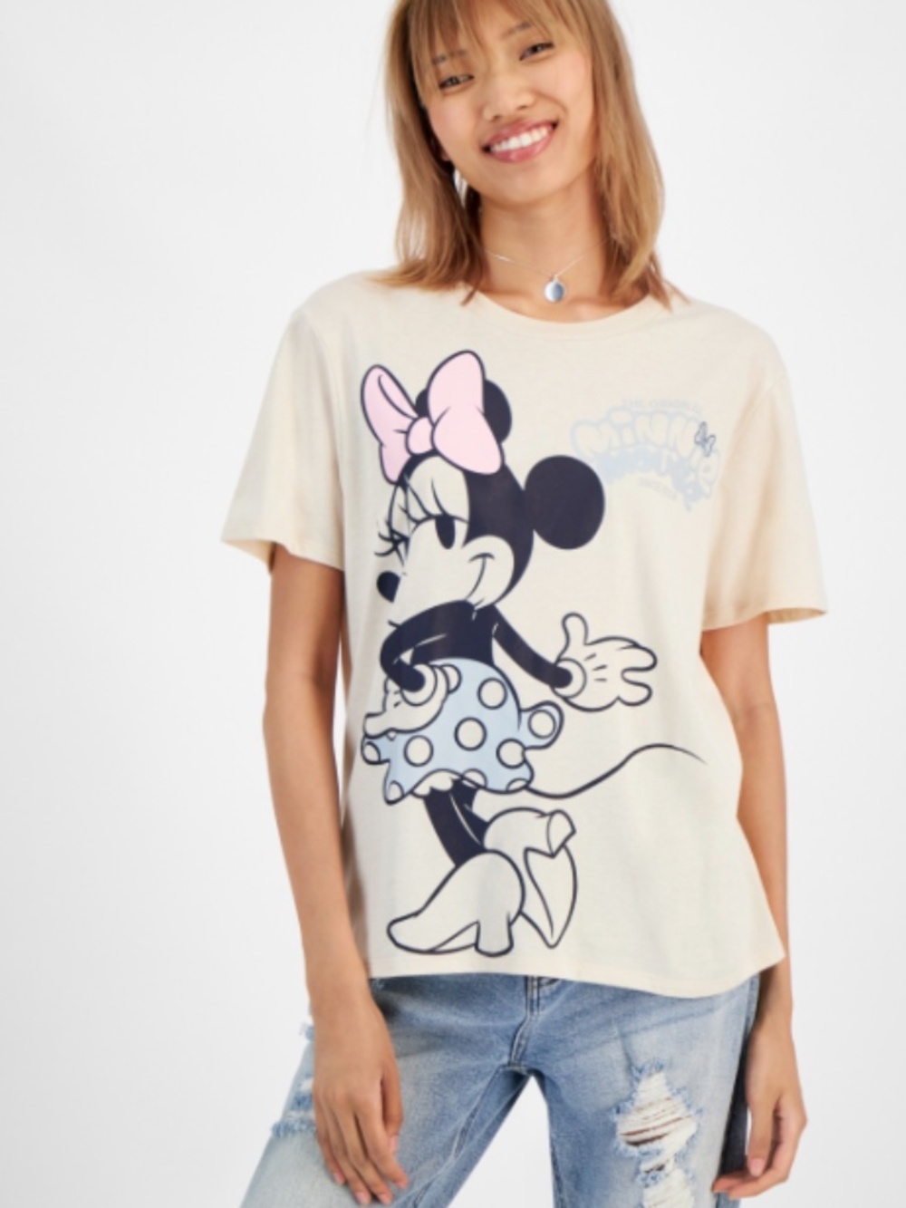 Disney Juniors' Minnie Mouse Cotton Crewneck Tee - Sand SIZE L NWT